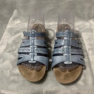 Abeo Paula AP056 Blue Metallic Leather B.I.O.system Orthotic Wedge Sandals 9 N